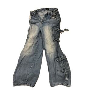 BooHooMan Blue Baggy Cargo Jeans Mens 34x32